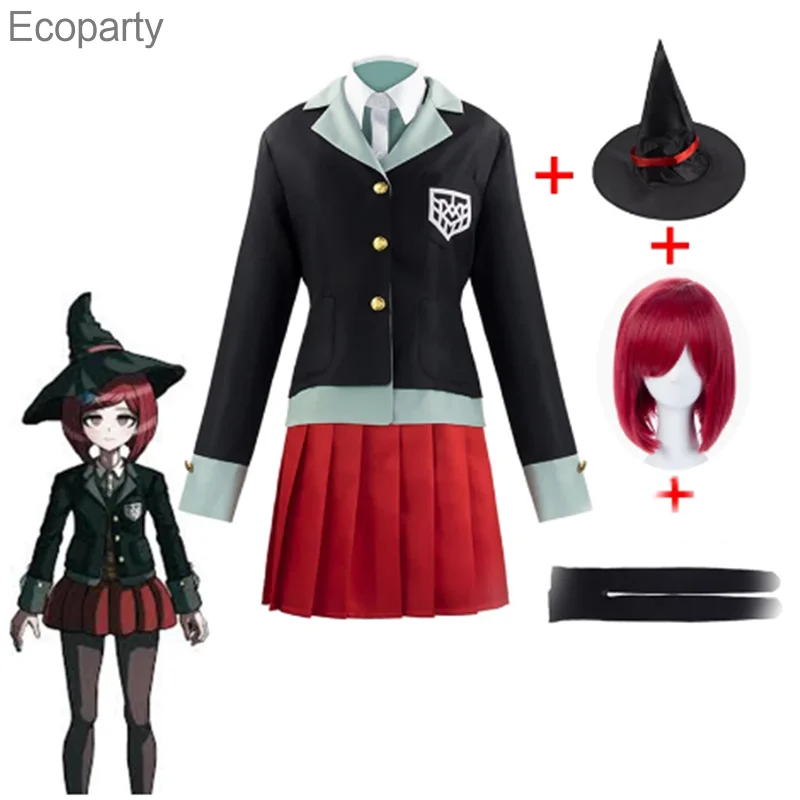 

2022 FREE SHIPPING Anime Danganronpa Yumeno Himiko Full Cosplay Costume Halloween Carnival Student Uniform Cosplay Red Wig40