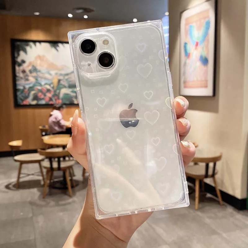 

Fashion Laser Glitter Clear Square Phone Case For iphone 13 Mini 12 11 Pro XS Max XR X 7 8 Plus SE 2020 Silicone Soft 13 Cover