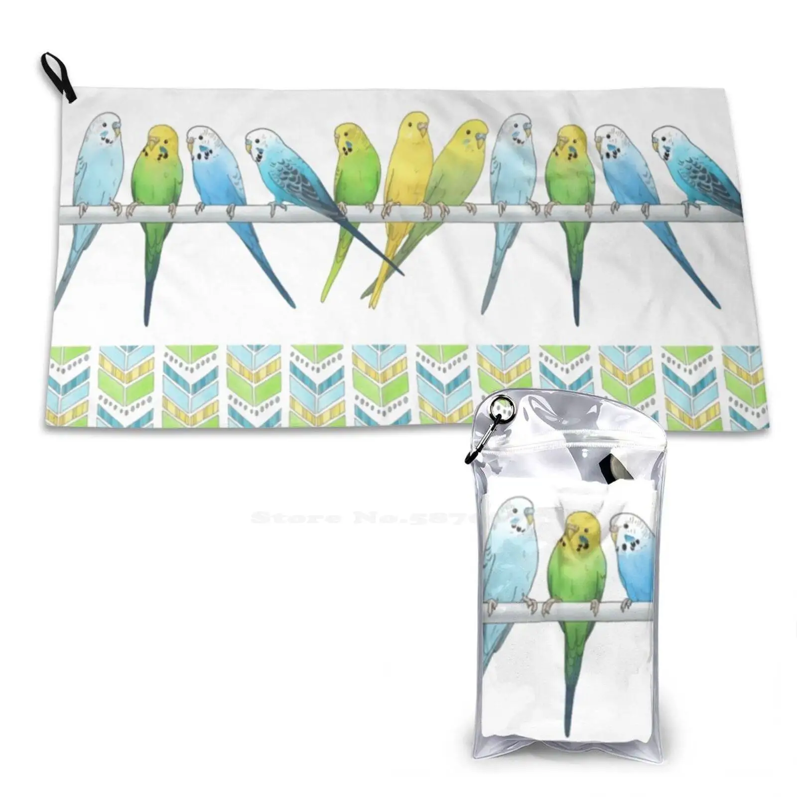 S Quick-drying Sports Towels Budgerigar Bird Pet Parakeet Pen Drawing Aviary Animal Hand Drawn Yellow Budgie