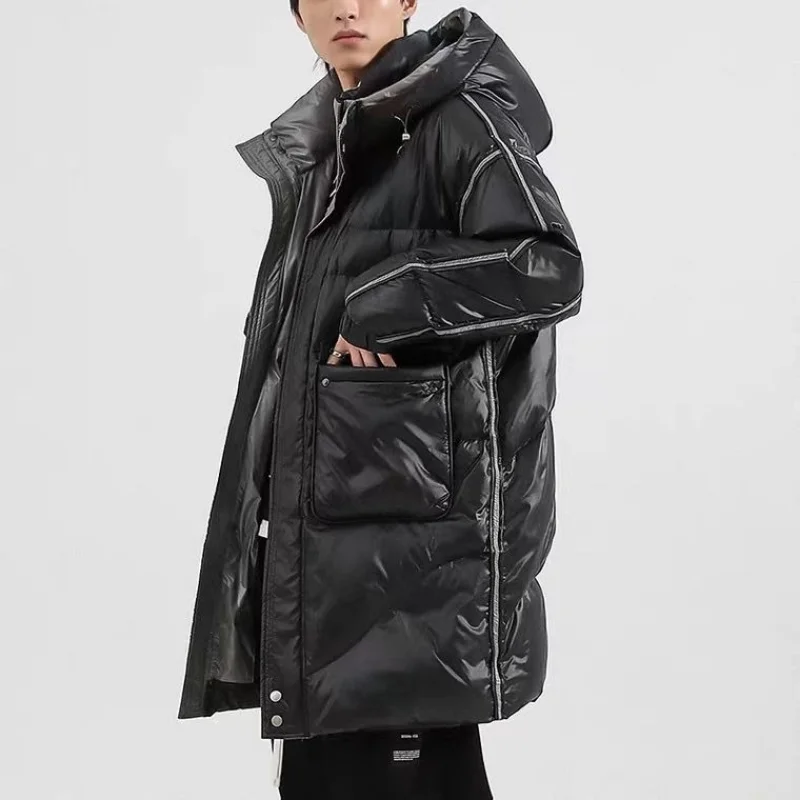 Men's Down Jacket Parkas Medium Length White Duck Down Winter Jackets for Men Hooded Puffer Jacket Loose Thickened Warm Fashion