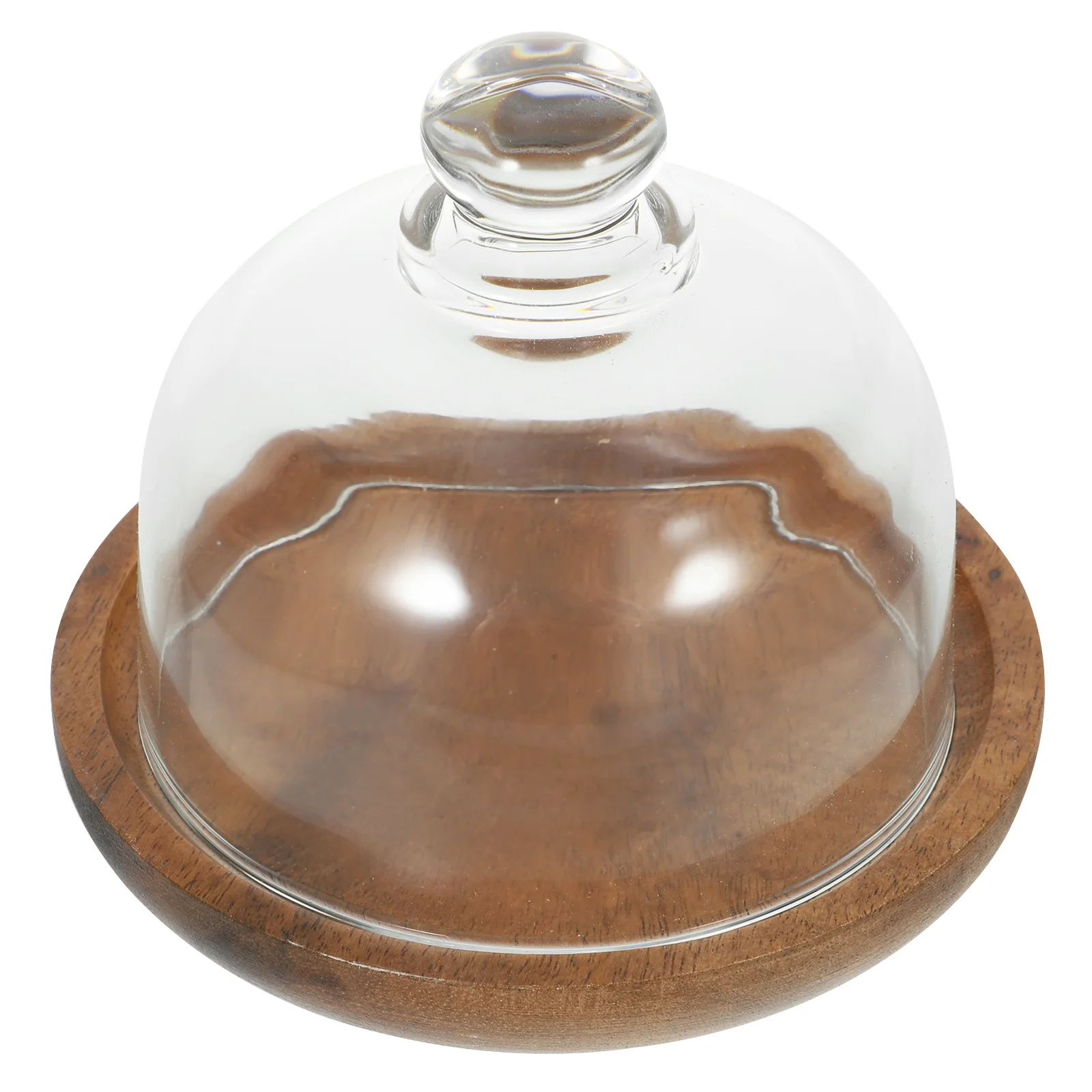 

Cheese Glass Cloche Dome Dessert Wooden Tray Rustic Dining Table Cake Cover With Handle