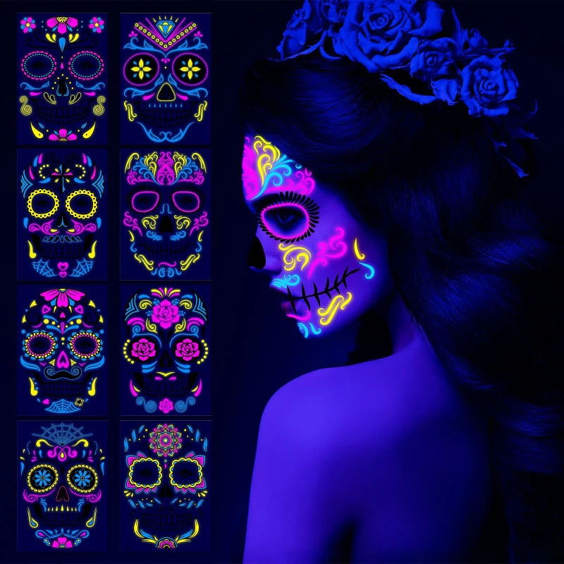 

Halloween Cosplay Decor Temporary Body Stickers Gift Fluorescence Tattoo Sticker Funny Ghost Festival Face Stickers Party
