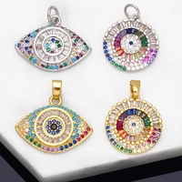 ocesrio rainbow turkish eye pendant necklace making copper cz gold plated medal components for jewelry making bulk pdta821