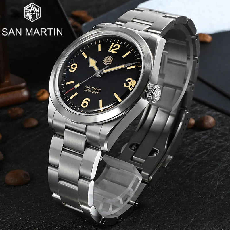 

San Martin New 38MM Pilot Men Automatic Mechanical Wristwatch NH35 Dive Clock 100M Waterproof C3 Super Luminous Sapphire Crystal