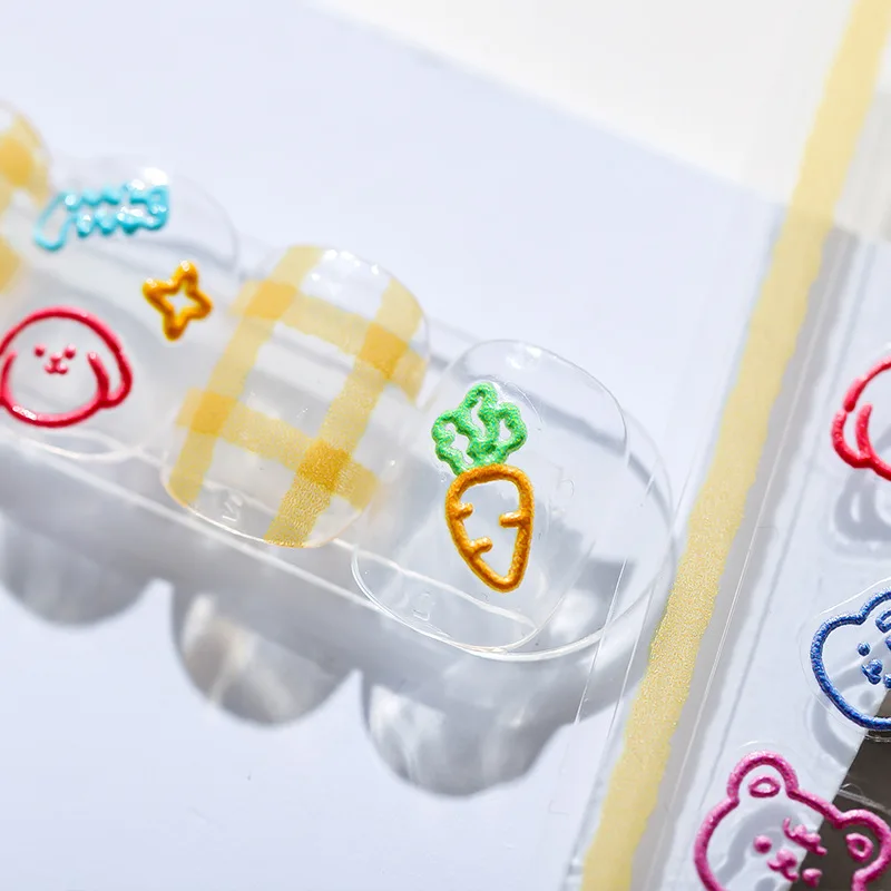 Наклейки для ногтей 5D с мультяшными животными милый кролик медведь собака кошка