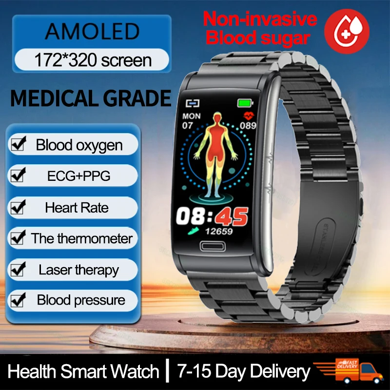 

2023 Non-Invasive Blood Glucose Smart Bracelet IP68 Water Proof Watches ECG+PTT Blood Pressure Heart Rate Health Smart Bracelet