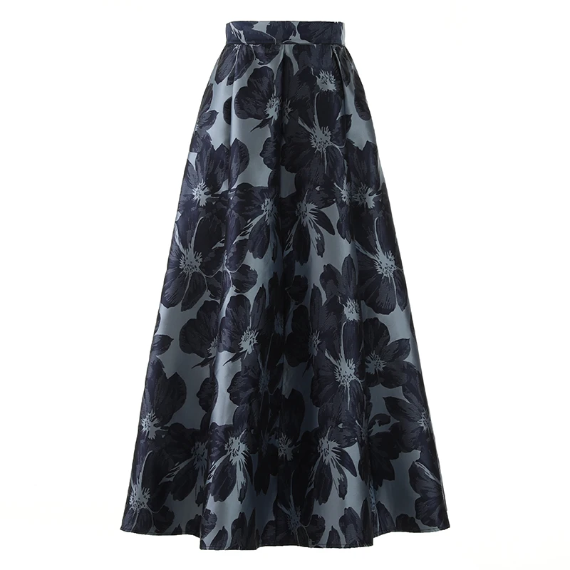 

PHOEBE HZ Jacquard Maxi Half-body Skirt 2023 Autumn New Style Vintage Slimming Temperament Ankle-Length Workwear Umberella Skirt