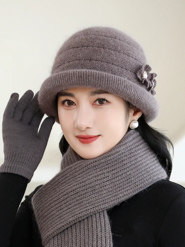 Шапка бабушка зимняя теплая шапка из кроличьего меха для женщин среднего и