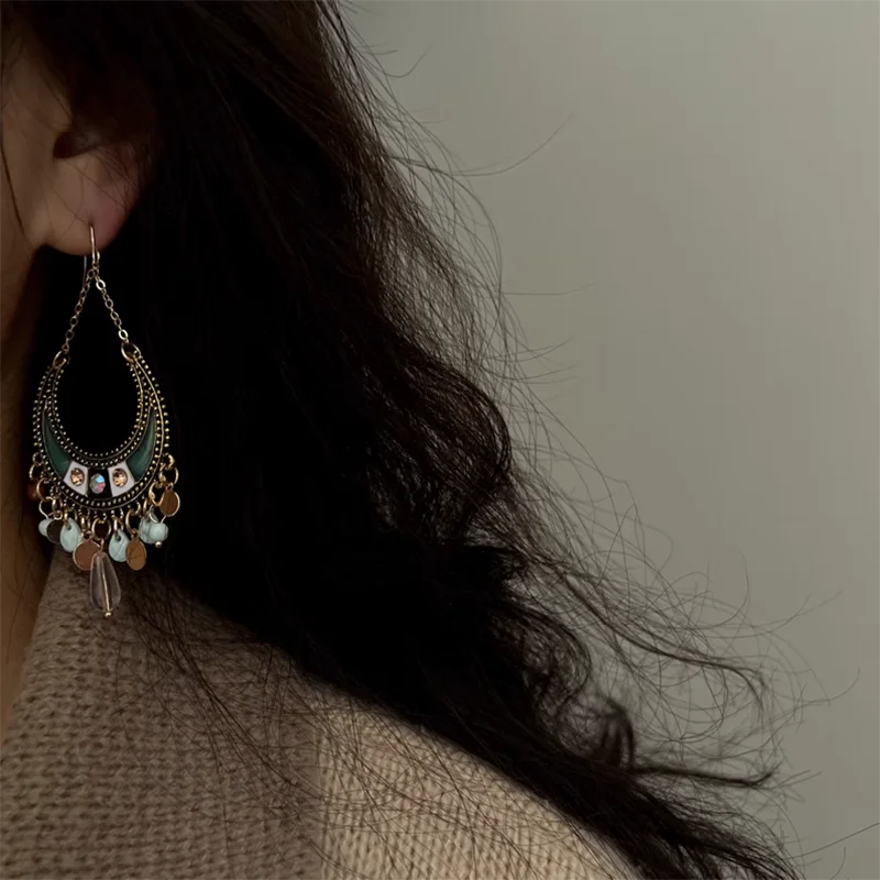 

Vintage Bohemian Piercing Delicate Colorful Crystal Zircon Ear Pendant Tassel Earrings For Women Girl Trendy Jewelry