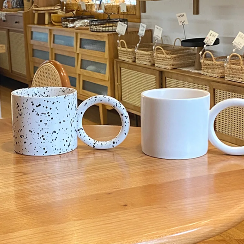 

Nordic Mugs With Big Round Handle Ceramic Creative Splash-ink Cups Large For Coffee Tea nique Gift For Mother Friends Home Decor