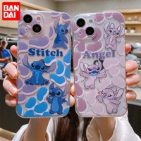 bandai cute cartoon stitch and angel couple clear silicon phone case for iphone xr xsmax 8plus 11 12 13 13 pro max cover