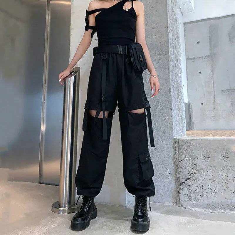 Women Pants Jogges 2022 Black High Waist Korean Female Loose Casual Detachable Straight Leg Streetwear Cargo Long Pants Woman