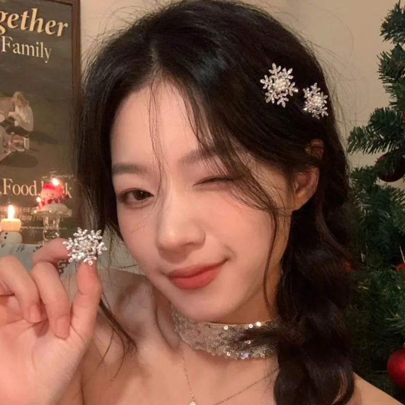 Женская заколка для волос со снежинкой и жемчугом стразы милая челка боковой