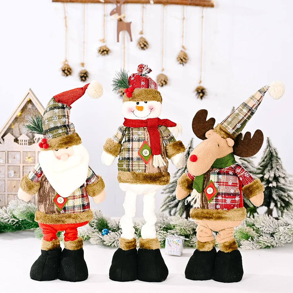 

New Christmas vintage snowflake gingham retractable figure hotel shopping mall Christmas decoration toys