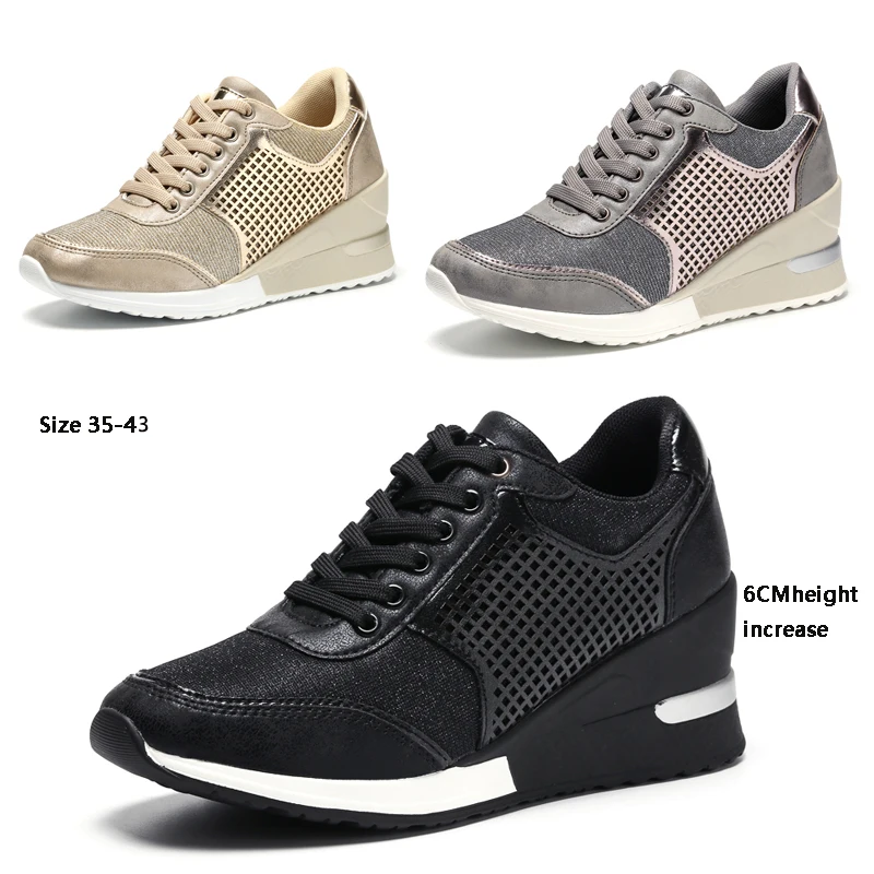 

Women Sneakers Thick Bottom Wedges Shoes 2022 Autumn Woman Casual Vulcanized Shoes Fashion Ladies Black Lace Up Students Shoes
