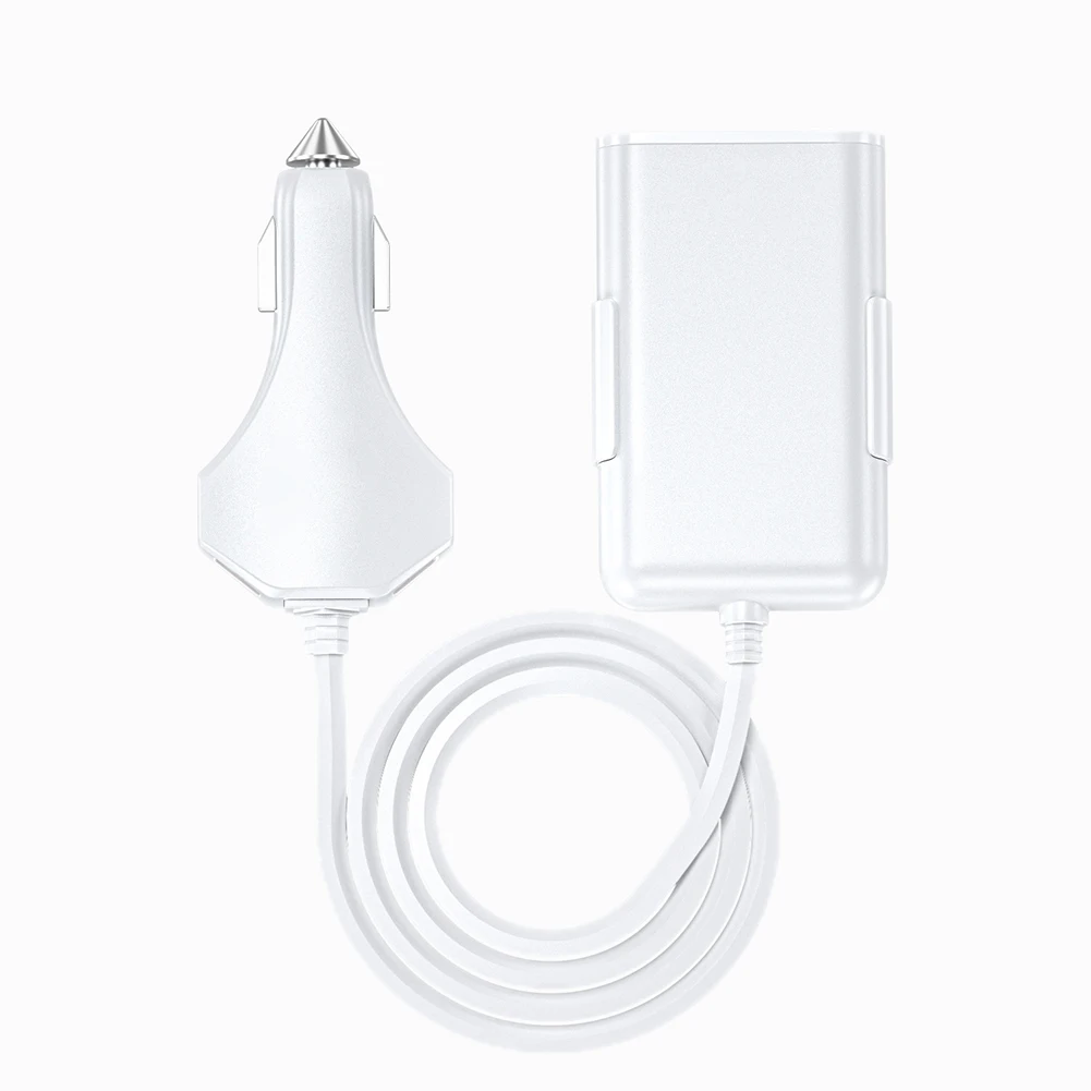 

4 Ports Fast Charging Practical With Cable Travel Back Clip High Compatibility Portable USB Safe Auto Accessory Car Charger