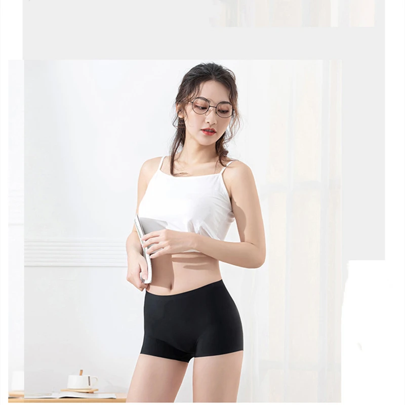 

Women's Seamless Shorts Safety Pants Mid-waist Large Size Ice Silk Boxer Panties Anti Friction Skirt Shorts
