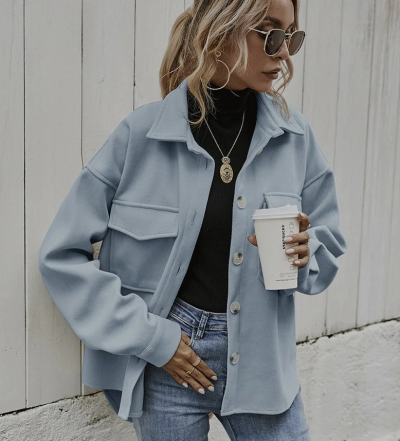 Женские повседневные рубашки модная однотонная шерстяная рубашка с длинным