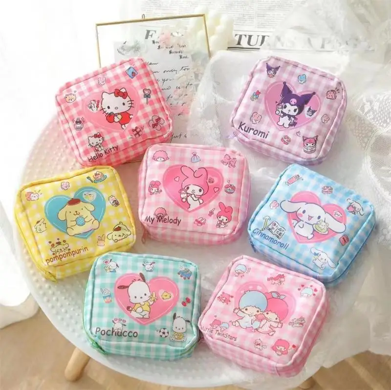 

Sanrio Cinnamoroll клетчатая сумка для хранения гигиенических салфеток для путешествий вместительная сумка для тёток портативная ежемесячная сумк...