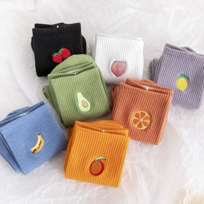 1 пара женские носки с вышивкой в виде фруктов