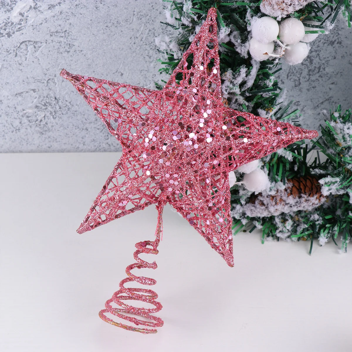 

20cm/ 7 87inch Christmas Tree Topper with Sequins 3D Hollow Christmas Tree Ornaments Glitter Star Treetop Christmas Star Pink