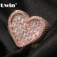 uwin heart rings for women baguette cz gold ring iced out baguette ring for women luxury fashion jewelry anillo hombre