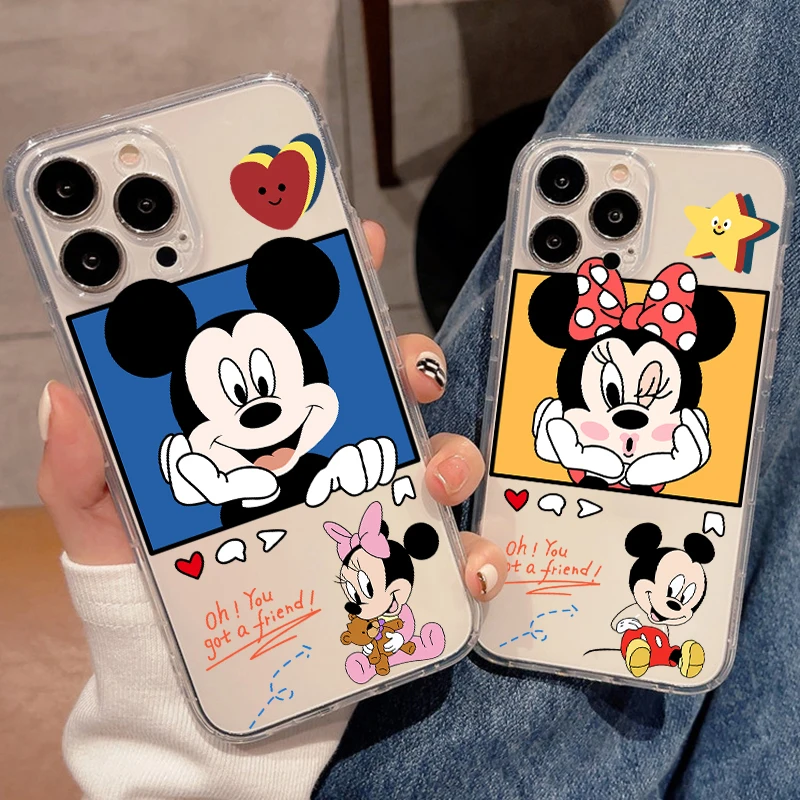 

Disney Mickey Minnie Mini For Apple iPhone 11 12 13 14 Pro Max 12 13 Mini X XR XS Max SE 6 6S 7 8 Plus Clear Phone Case Back
