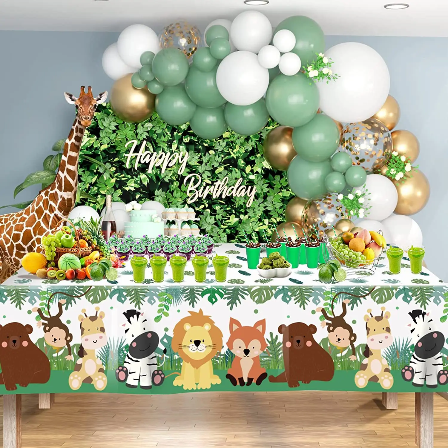 

Birthday Party Decorations Disposable Tablecloths Jungle Safari Wild Animal Plastic Table Cover for Boy Girl Baby Shower Favors
