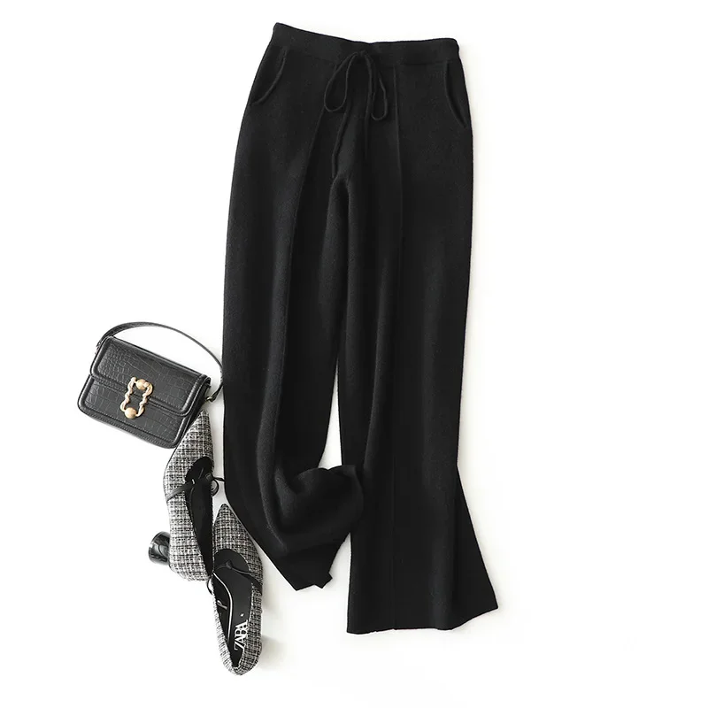 Роскошные зимние модные кашемировые шерстяные брюки женские повседневные