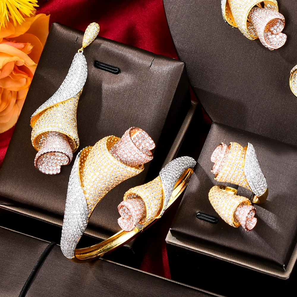 GODKI Роскошные комплекты из 4 предметов с цветами ожерелье серьги кубический