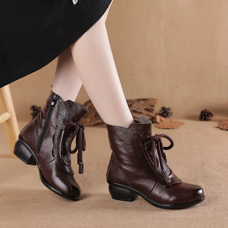 

Женские ботинки в стиле ретро 2022, кожаные ботинки мартинсы в народном стиле из воловьей кожи на низком каблуке, мягкая подошва, теплая и удобная хлопковая обувь Botines