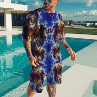 3d printing retro pattern summer men t shirt sets edgy sportwear oversized track suit short sleeves tshirt shorts outfits sets