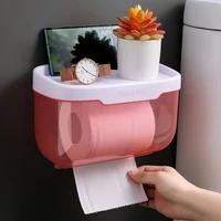 waterproof wall mount toilet paper holder shelf bathroom tissue storage box self adhesive phone roll paper rack home supplies
