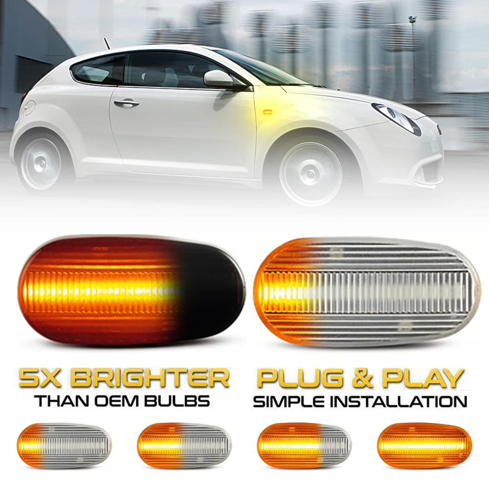 

2Pcs Dynamic Clear/Smoke LED Side Marker Light Arrow Turn Signal Blinker Indicator Lamp For Fiat Bravo m2 Alfa Romeo Mito 147 GT