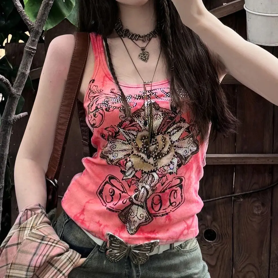 Y2k розовые кокетливые футболки женская одежда с цветами и стразами шикарные топы