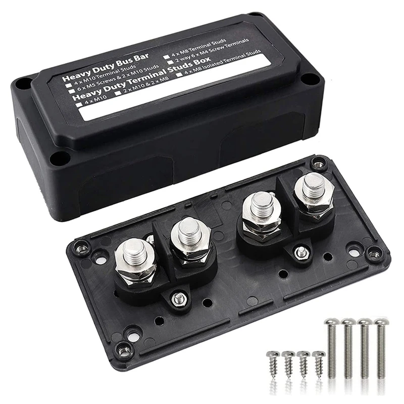 

Power Junction Block Box Battery Terminal Stud Post, 3/8Inch Heavy Duty Bus Bar Block For Car Truck Rv Marine Boat