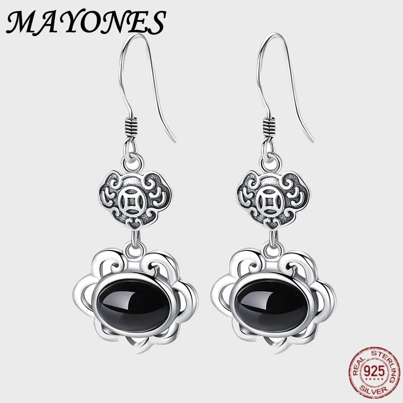 Женские серьги из серебра 925 пробы с черным агатом