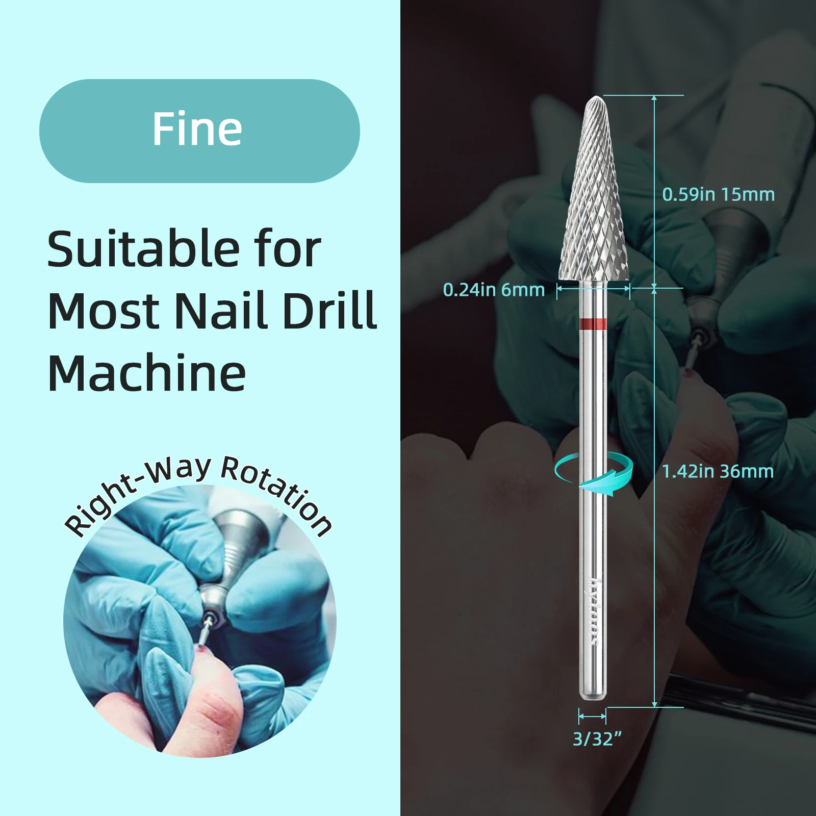 Сверла для маникюра HYTOOS карбидные насадки 15 мм 3/32 дюйма