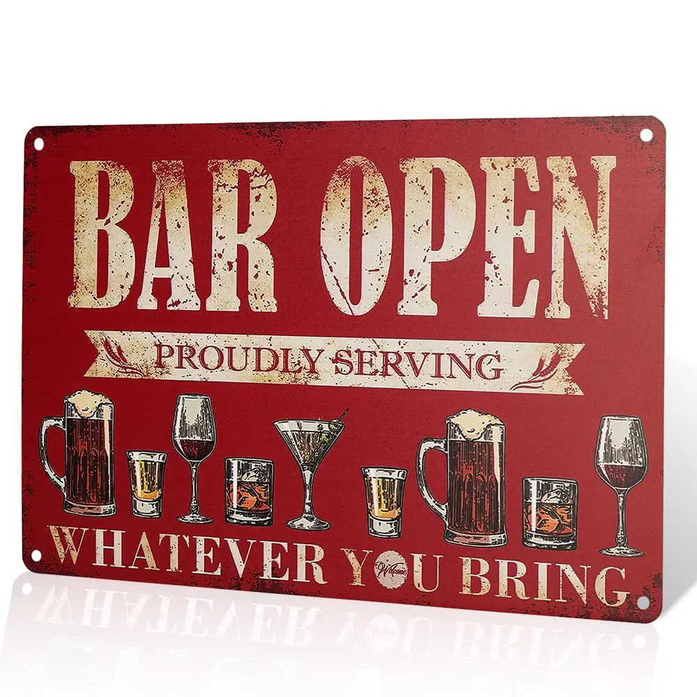 Вывеска открытого бара гордое обслуживание что ты принесли 8 x 12 дюймов красный