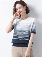 high quality striped short sleeve sweaters women 2022 summer new thin knitted o neck tops femme pullovers korean fashion clothes