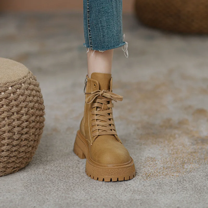 

2022 New Smile Circle Ankle Boots Suede Leather women Flat platform Short Boots Ladies shoes fashion Autumn winter boots