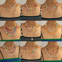 bohemia multilayer smiley pearl rainbow beaded choker necklace for women acrylic fruit heart beads chain necklaces beach jewelry