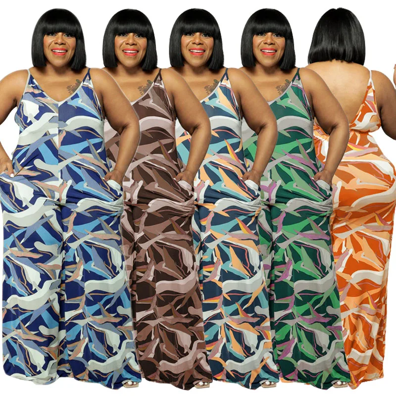 

Women Jumpsuits Summer Overalls Multicolor Ethnic Style V-Neck Sleeveless Casual Rompers with Pockets for Women Playsuit Fashion