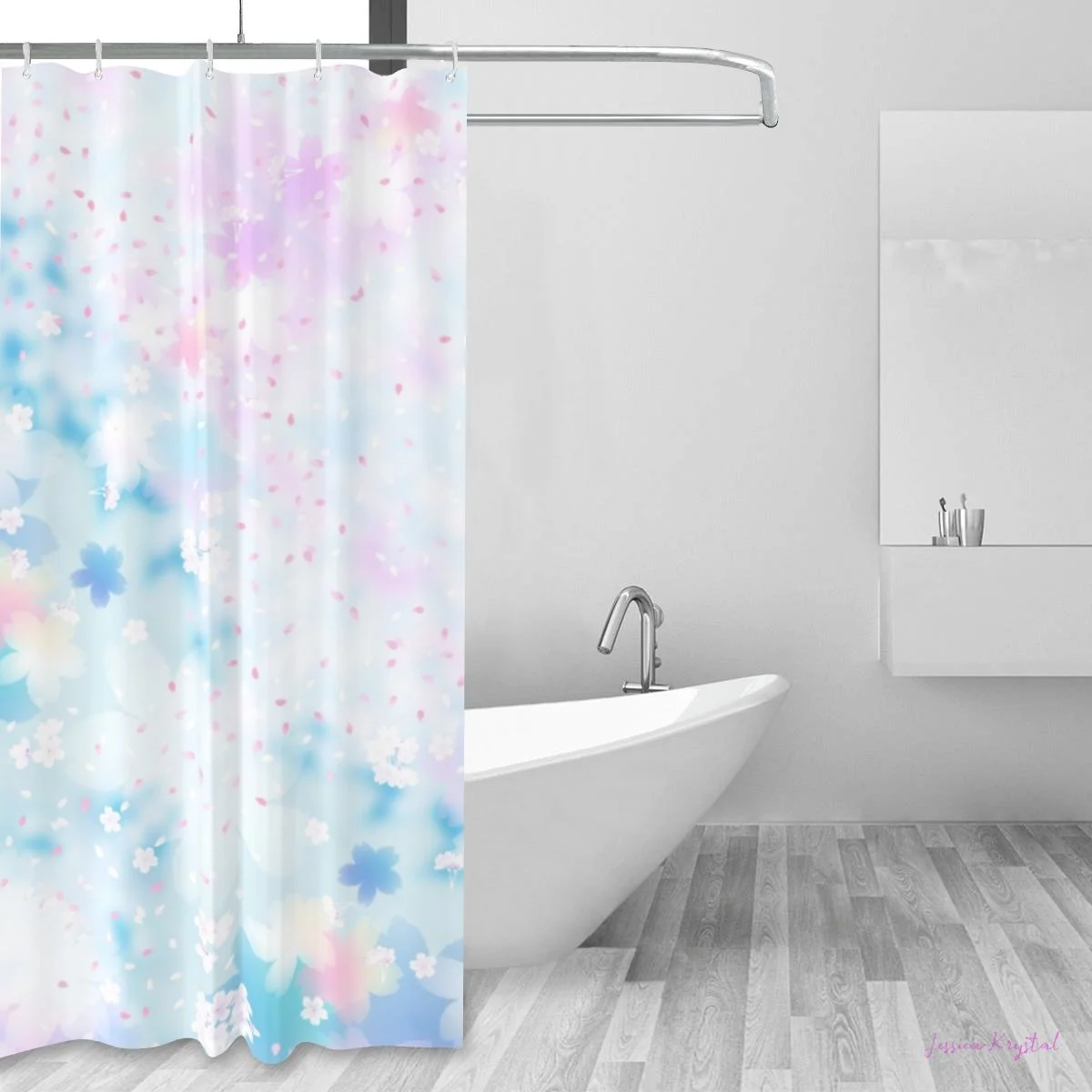 

Spring Flower Shower Curtain for Bathroom Decor Modern Bathtub Decor One Sided Pattern Waterproof Washable 60x72 In with Hooks
