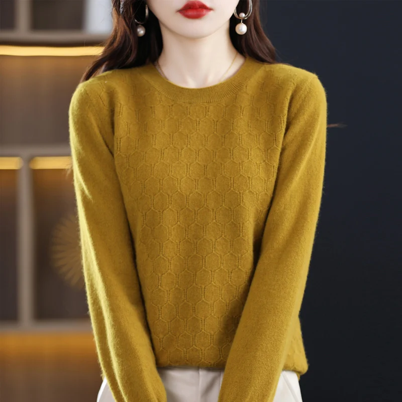 Свитер женский из 100% шерсти Свободный пуловер с круглым вырезом тонкая