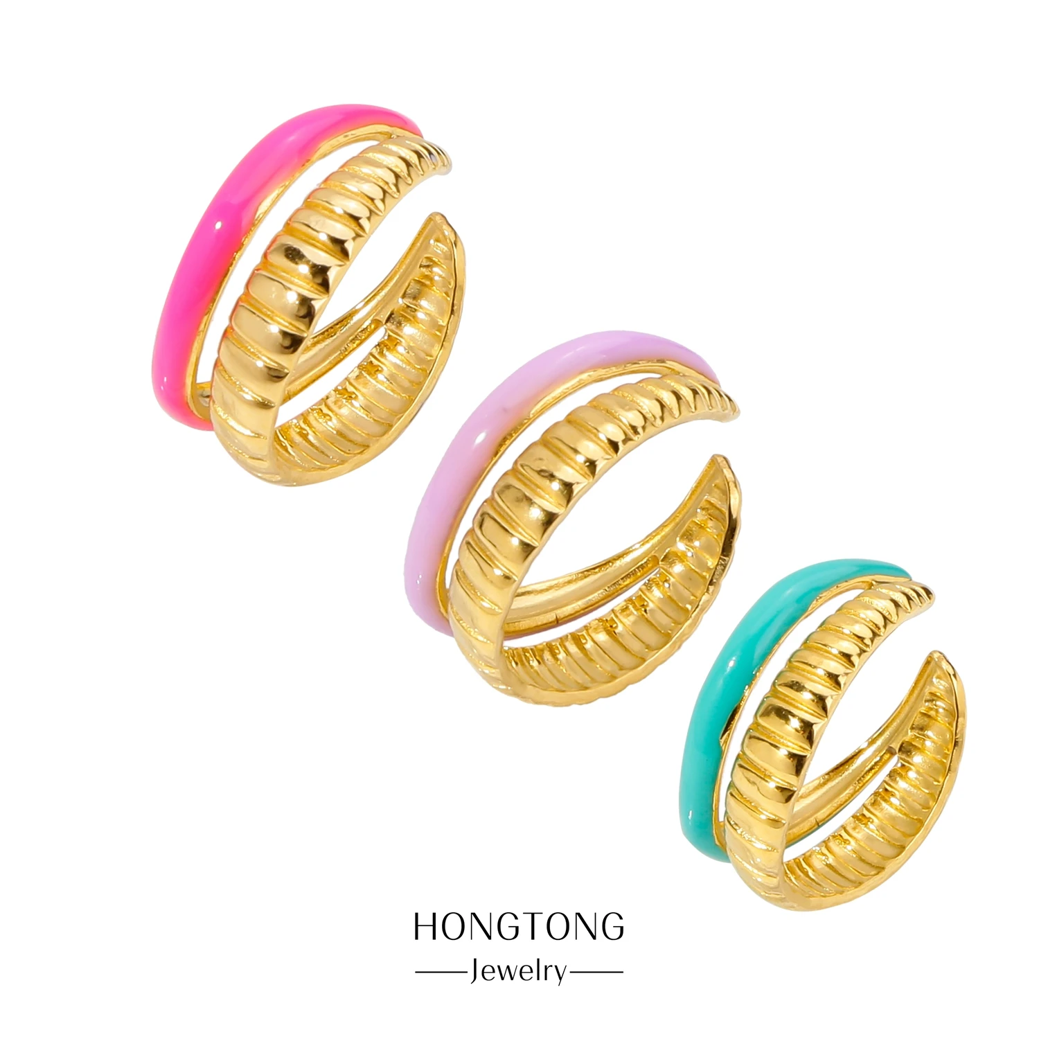 

HONGTONG South American Glamorous Women 18k Large Size Oil Pressure Best-Selling Fashion Stainless Steel Ring Jewelry