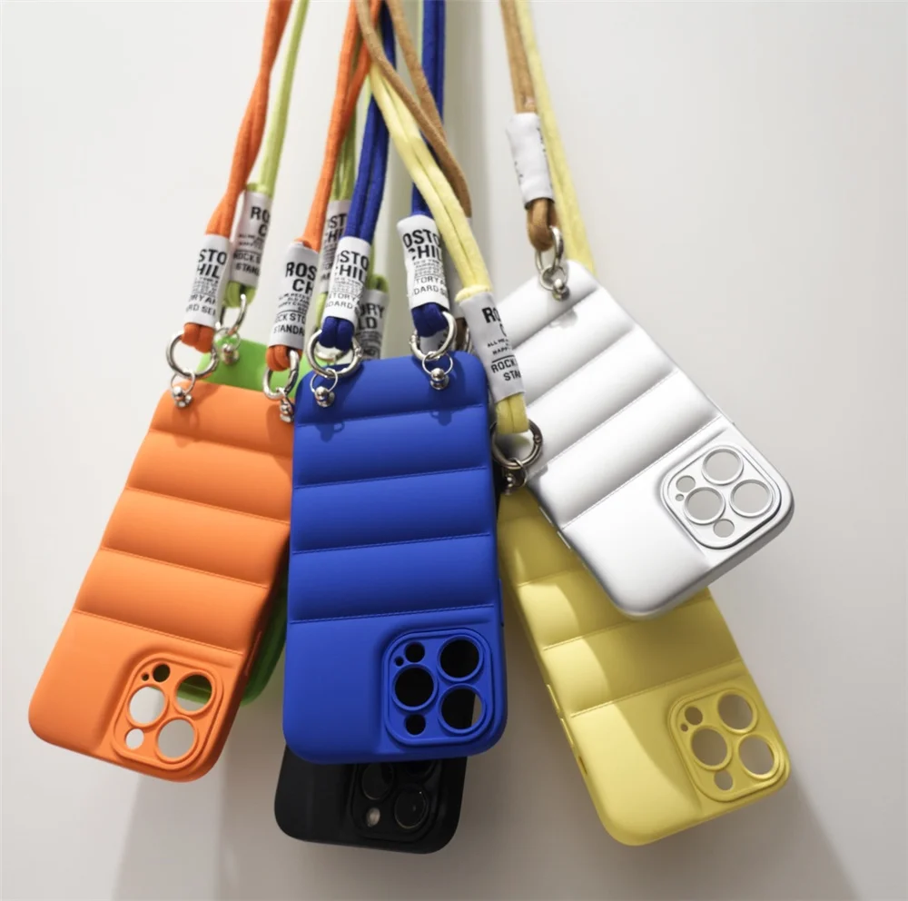 

Fashion brand Crossbody Necklace Strap Lanyard Down Jacket Silicone Soft Phone Case For iPhone 14 13 12 11 Pro Max 7 8 Plus X XS
