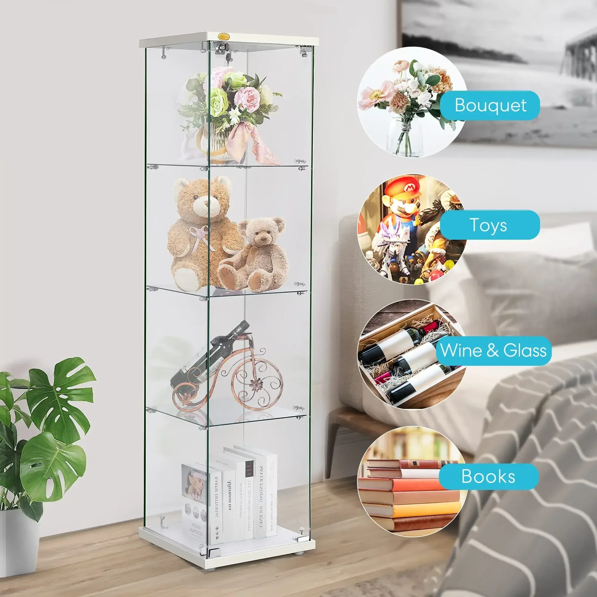 4 слоя 15 7 ''W x 7' ɽ 62 6 'h стеклянный шкаф с замком 5 мм закаленное стекло 25 MDF