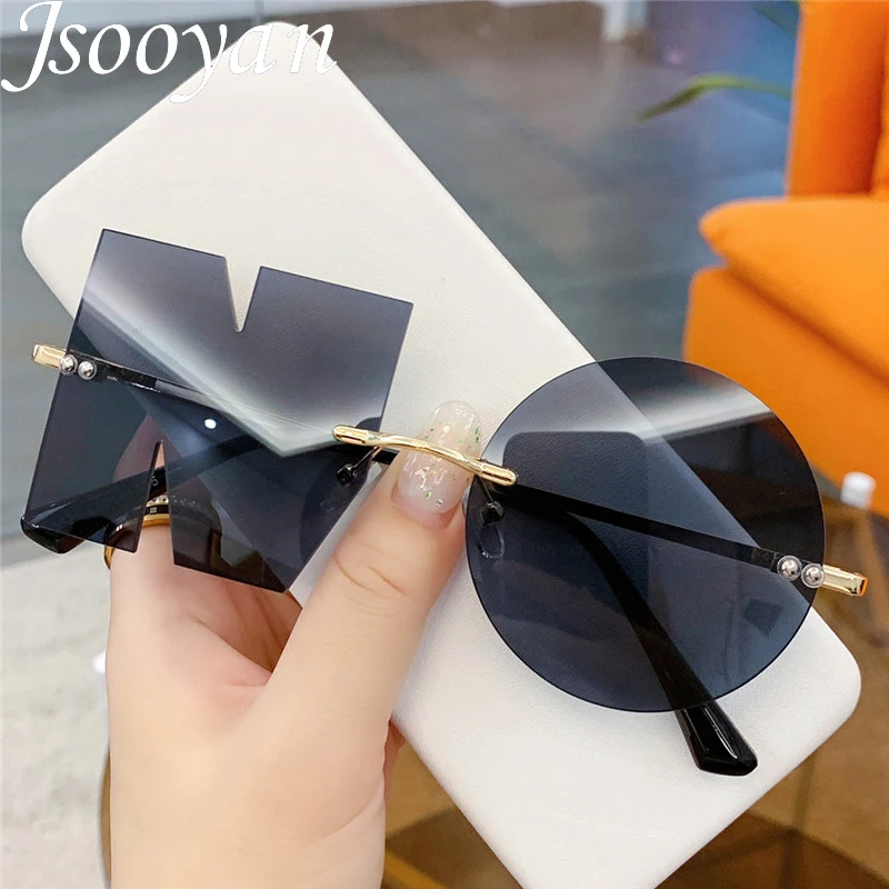 Jsooyan 2021 Fashion Women's Sunglasses Round Decorative Steampunk Glasses For Female Y2k Party Trending Rimless Gothic Eyewear