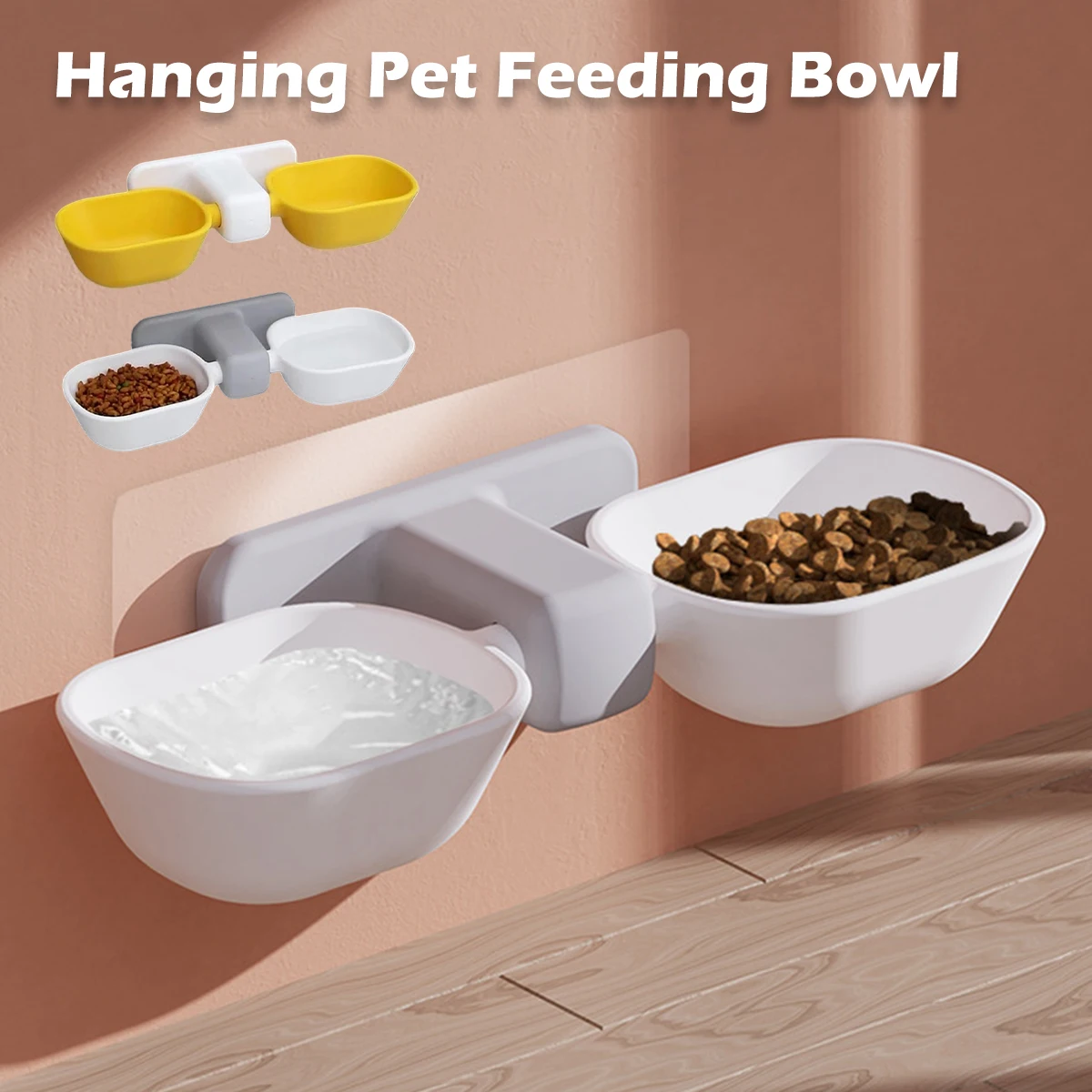 

Подвесная миска для кормления домашних животных, двойная миска для кошек, многоразовая зеркальная миска для воды, клейкая настенная миска д...